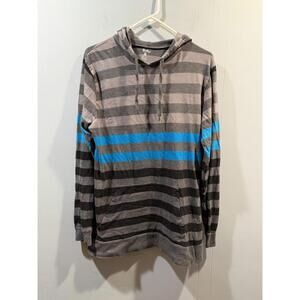 Mens Blue Gear Striped 100% Cotton Hoodie Size Medium Pullover